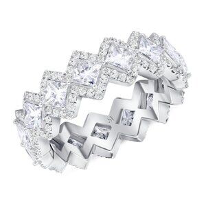 925 Silver Plated Princess Cut CZ Unique Wedding Ring, MLNN1096